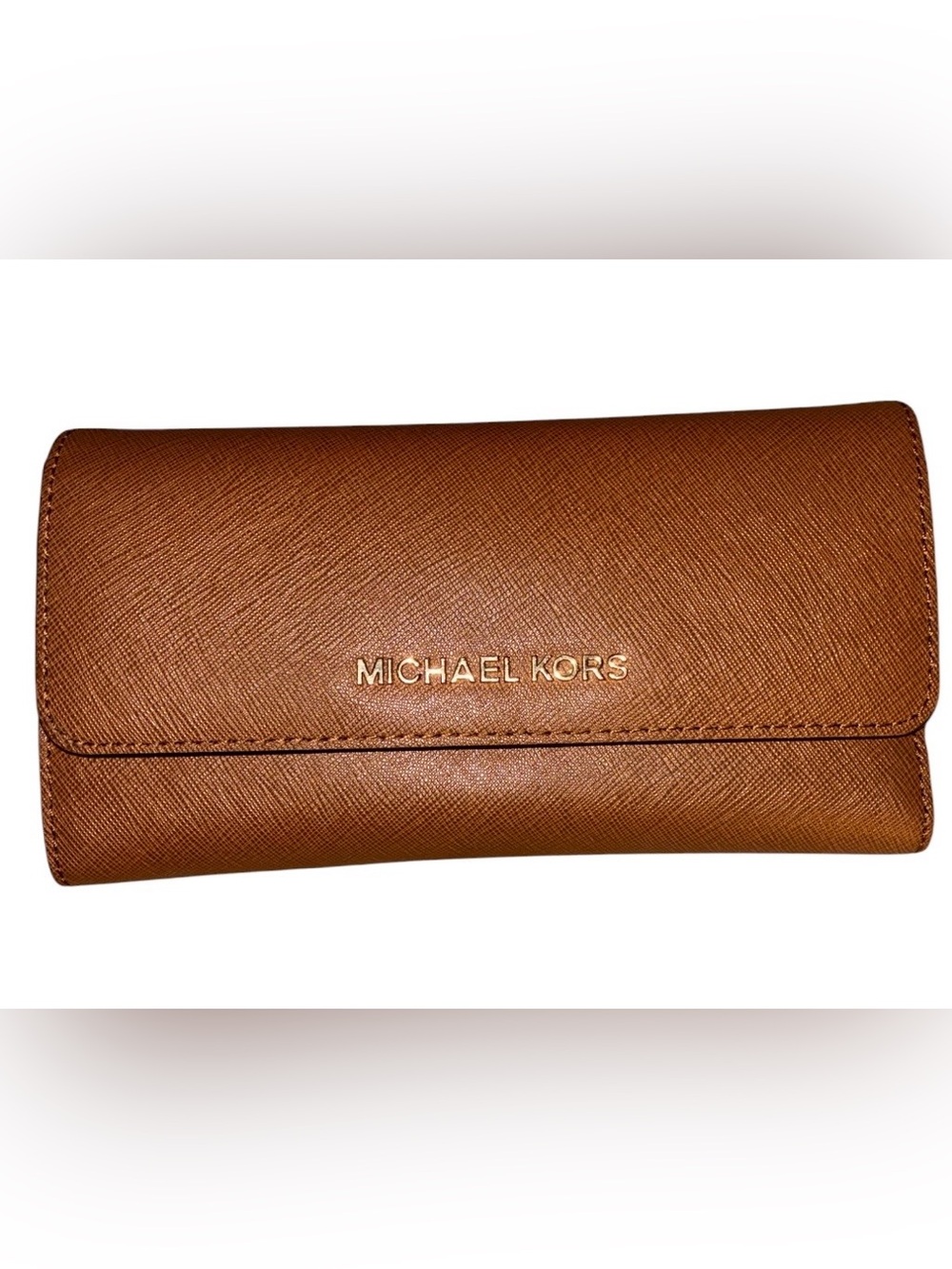 Like New Michael Kors Jet Set Travel Large Trifold Leather Wallet brown